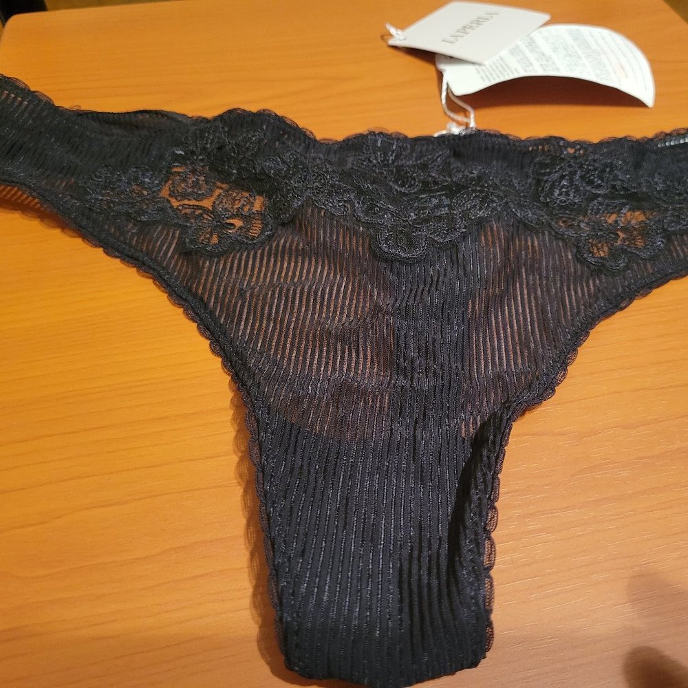 NWT La Perla Sheer Black Thong US SZ L